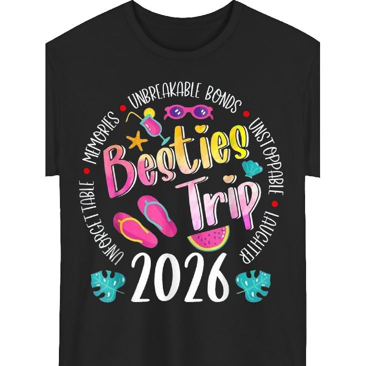 Besties Trip 2026 Friendship Trip T-Shirt - Besties Trip Graphic Tee with Birthday, Anniversary, or Trip Memories - Soft Breathable Shirt for Group S чёрный