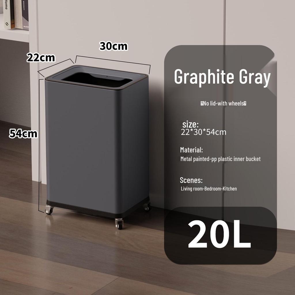 Einfacher Moderner Edelstahl-Mülleimer mit Rädern – Vertikaler Klappdeckel, Quadratisches Design für Küche & Wohnzimmer