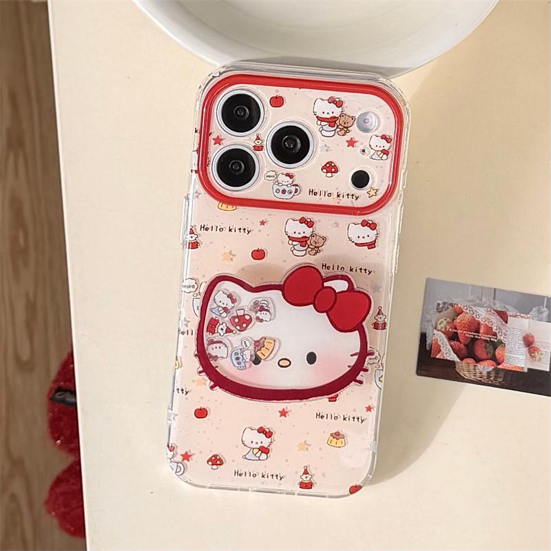 

Cute Kitty Pattern Case For iPhone 17 Pro 16 15 14 Pro Max with Beige Base Red Bow and Fun Shaker Stand Shockproof Protective Co For iPhone 17ProMax