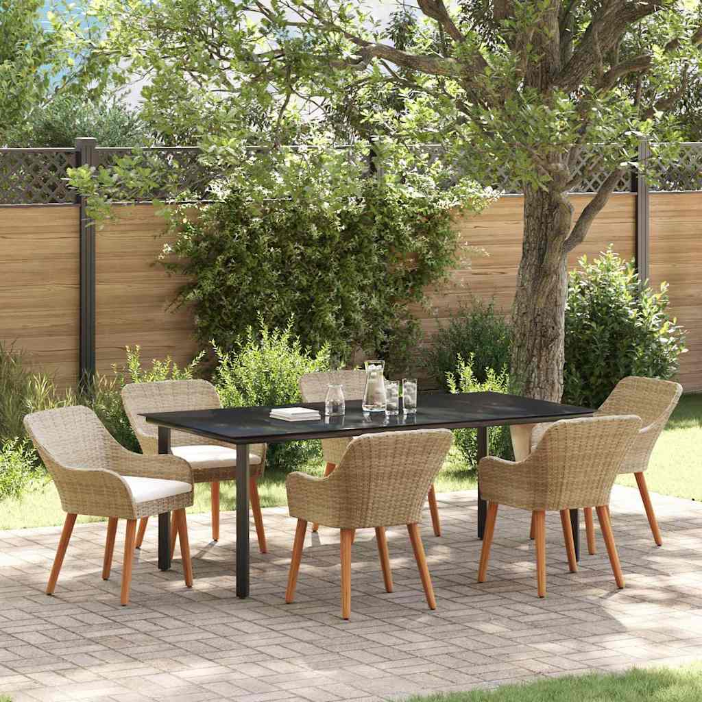 Garden Dining Set with Cushions 7 pcs Beige Poly Rattan