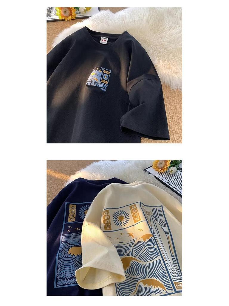 Men's Oversized Ethereal Letter Print Pure Cotton Short-Sleeve T-Shirt - American Street Style