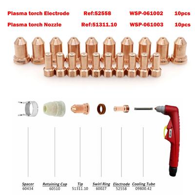 20 peças 52558 Eletrodo de maçarico de corte de plasma 1,0 mm pontas 51311.10 adequado para PT80 IPT-80