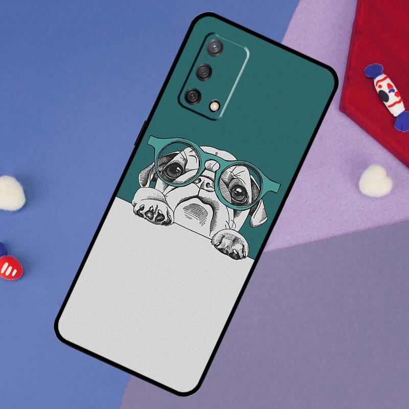 Cute Pug Dog Case For Oppo A6 Pro A5 A18 A38 A58 A78 A98 A54 A74 A94 A17 A57 A80 A60 A40 A96 A76 A16 A15