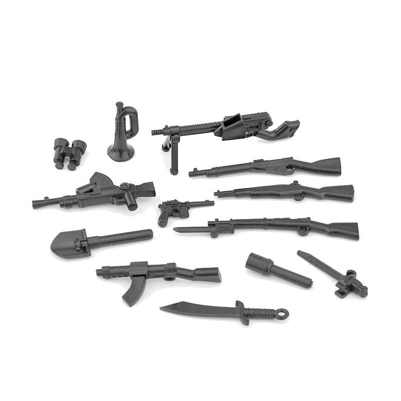 Military WWII Weapons Building Blocks Soldier Figure Toy Gatling M2 Heavy Machine Gun NSV M19 Box Rifle Bullet Chain Mortar K045
