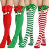 Knee High Socks Striped Sweet Ball Christmas Socks Women Stockings Hosiery Winter Over Knee Socks