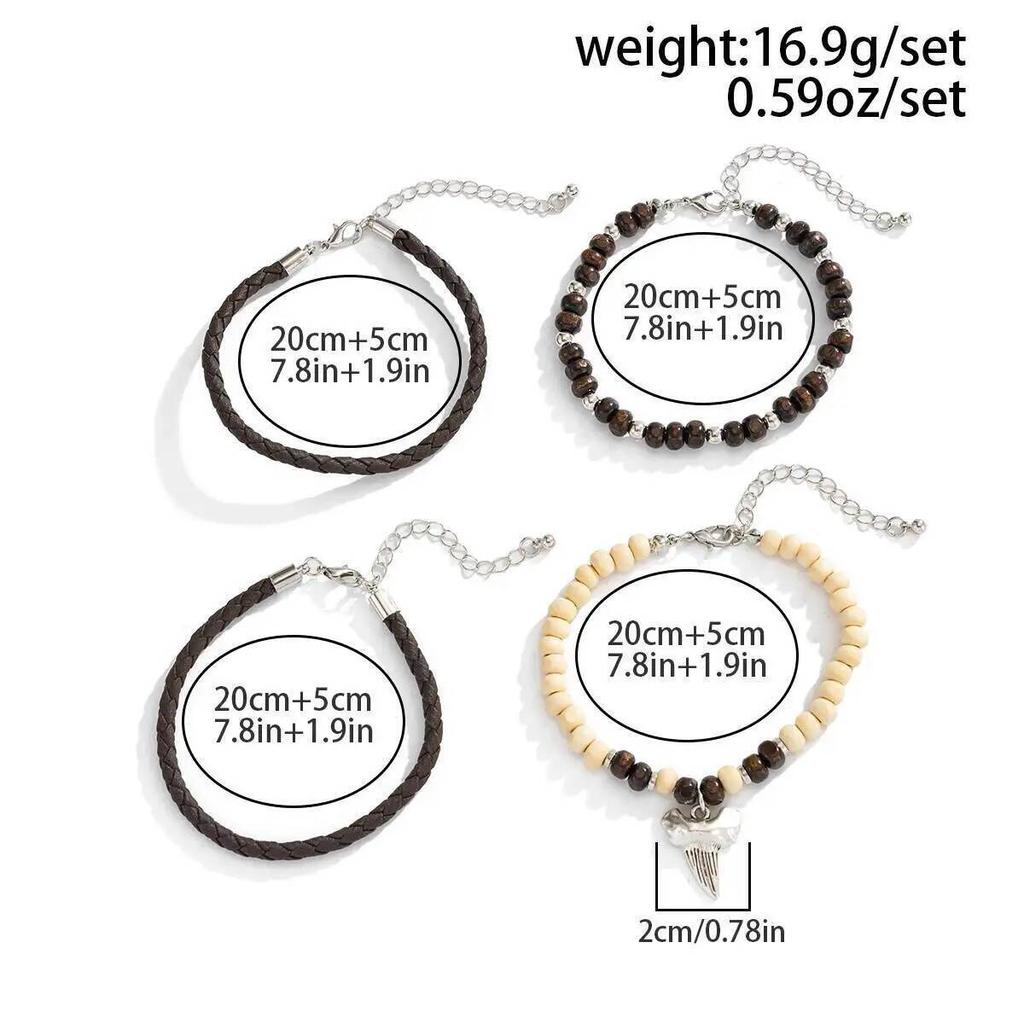 SHIXIN 4Pcs/Set Boho Wooden Bead Coconut Bracelet Men HipHop Multi-layer Stackable Bracelet Retro Jewelry Party Accessories Gift