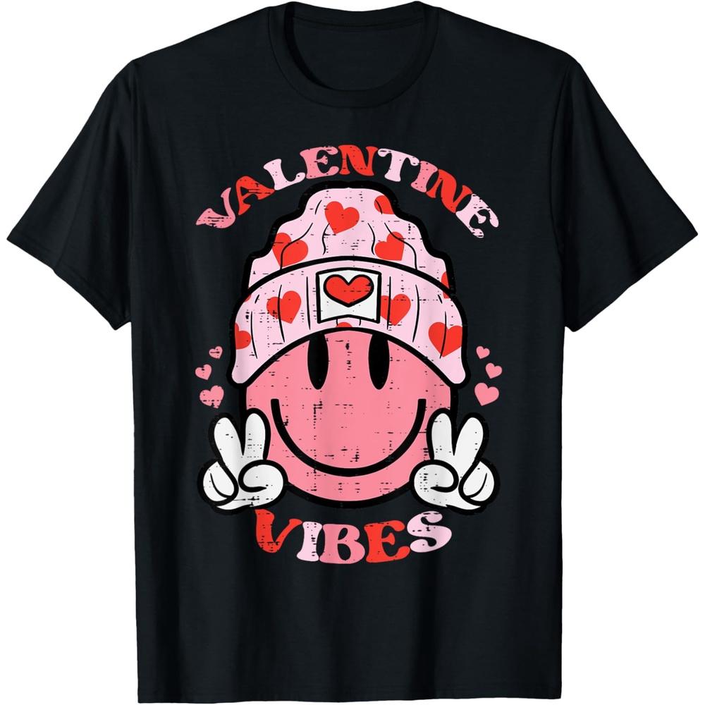 Valentine Vibes Valentines Day Retro Men Women Boys Girls Boys T-Shirt XL чёрный