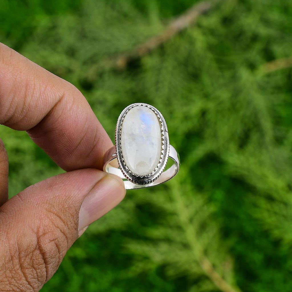 Mothers day Deal 925 Silver Rainbow Moonstone Stone Statement Handmade Boho Ring