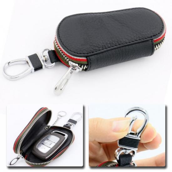 Universal Car Remote Zipper Key Holder Bags Cases Cover Chain Smart PU Leather