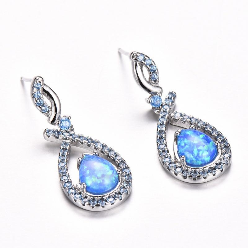 Wish Europe and the United States popular white water drop-shaped opal set small diamond earrings women's fashion simple earrings