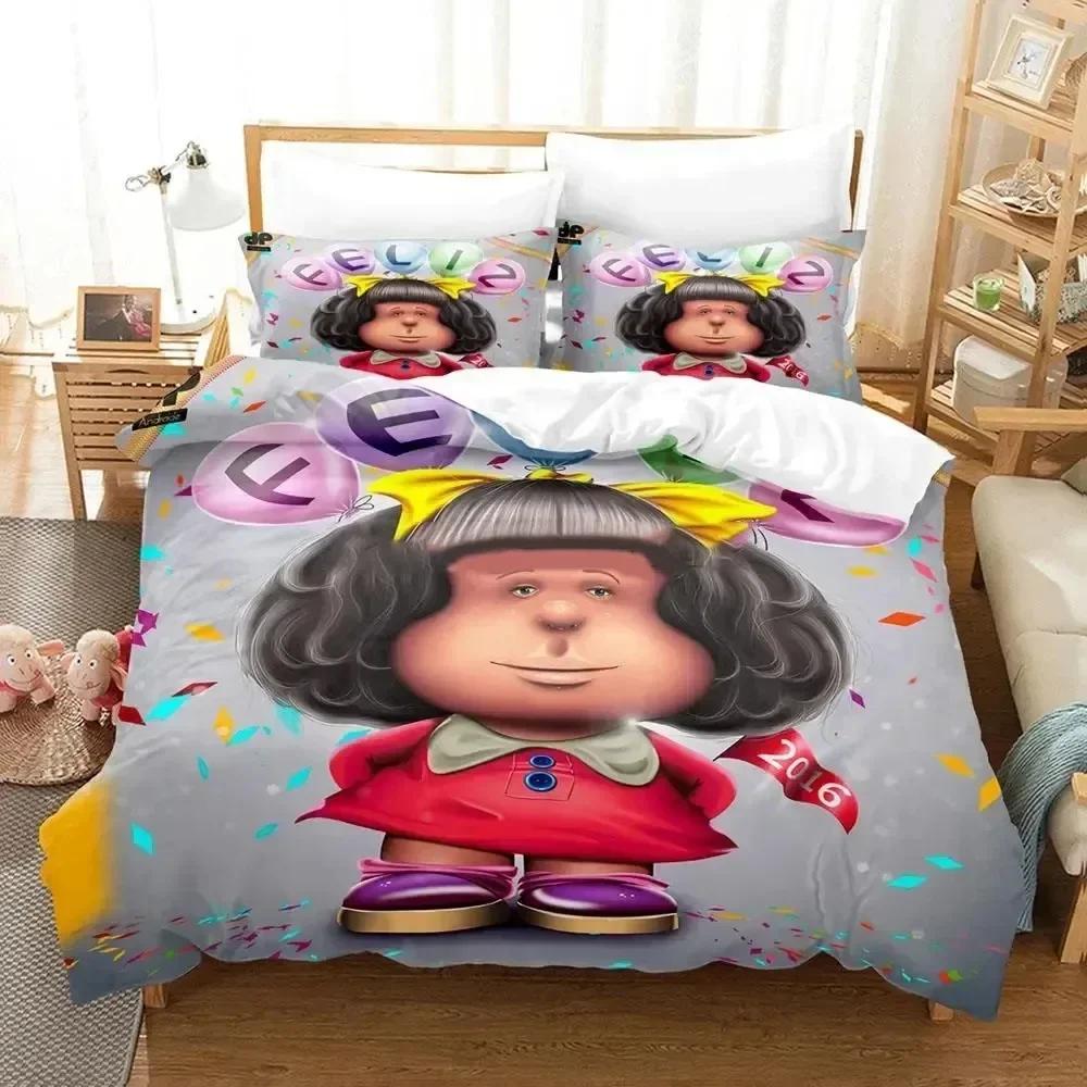 Cartoon Duvet Cover 3D Print Mafalda Bedding Set Bed Set Quilt Cover Pillowcase Comforter King Queen Size Boys Adult Bedding Set