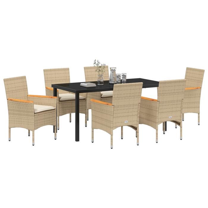 VidaXL 7-Piece Garden Dining Set with Beige Cushions In Poly Rattan 3379860