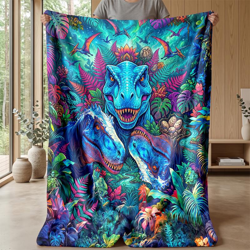 Dinosaur Fantasy Jungle blanket Personalized Name Flannel Blanket Soft Cozy Plush Throw for Sofa Bed Lightweight Home Decor