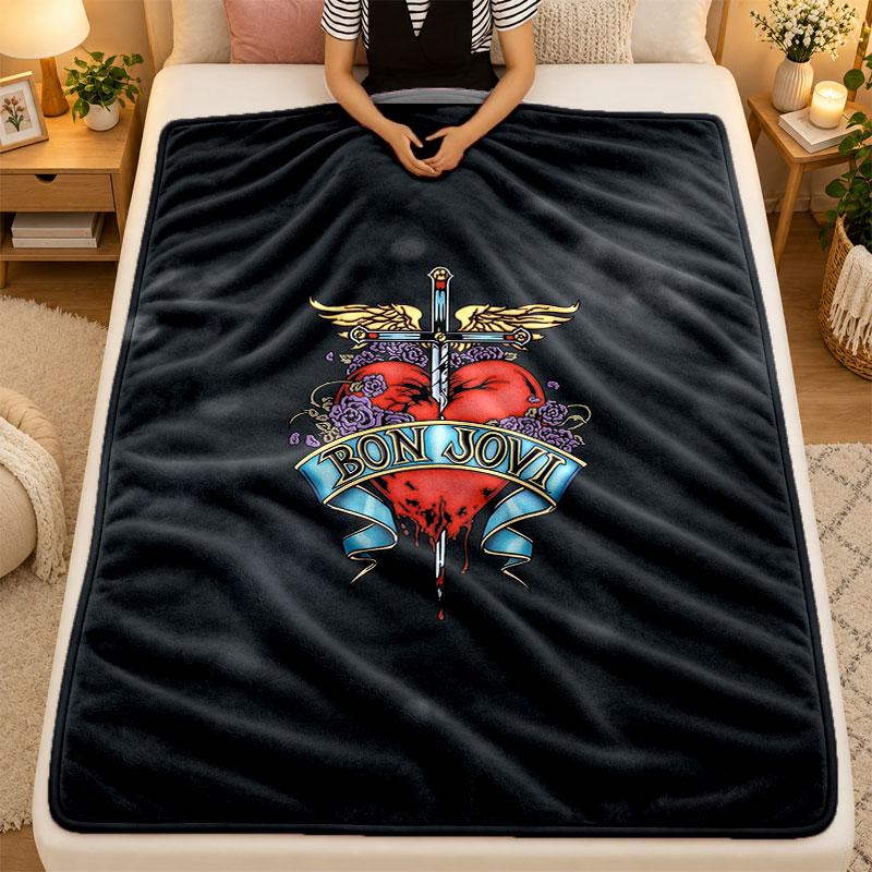 Flannel BlanketBon Jovi Warm Soft Throw Blanket for Indoor Sofa Bed Living Room Use
