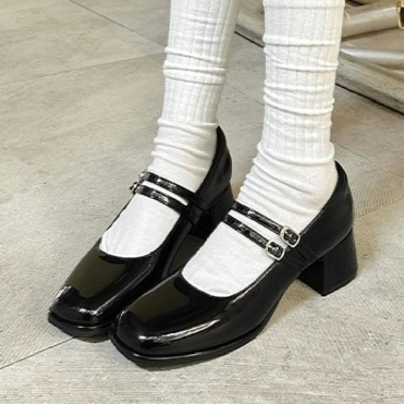 

Модная женская элегантная обувь Мэри Джейн средней высоты, модные лоферы, дизайнерские туфли на массивном каблуке, новинка осени 2025, обувь для вечеринок для женщин 40 чёрный