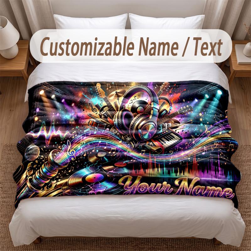 Music General Theme Soft Blanket Personalized Custom Name Text Print Warm Blanket Home Sofa Bedroom Decor