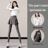 Women's Autumn/Winter 2025 Casual Tennis & Badminton Set with Long Sleeve Top, Yoga Skirt, and Pants.