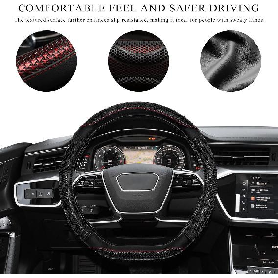 Car Steering Wheel Cover, 15 Inch Anti-Slip Steering Wheel Cover Protector With 3D Honeycomb Design, Universal Steering Wheel Covers For Cars Truck