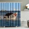 Cat Riding Shark Waterproof Shower Curtain Heat Resistant Machine Washable Non-Transparent 180X180Cm