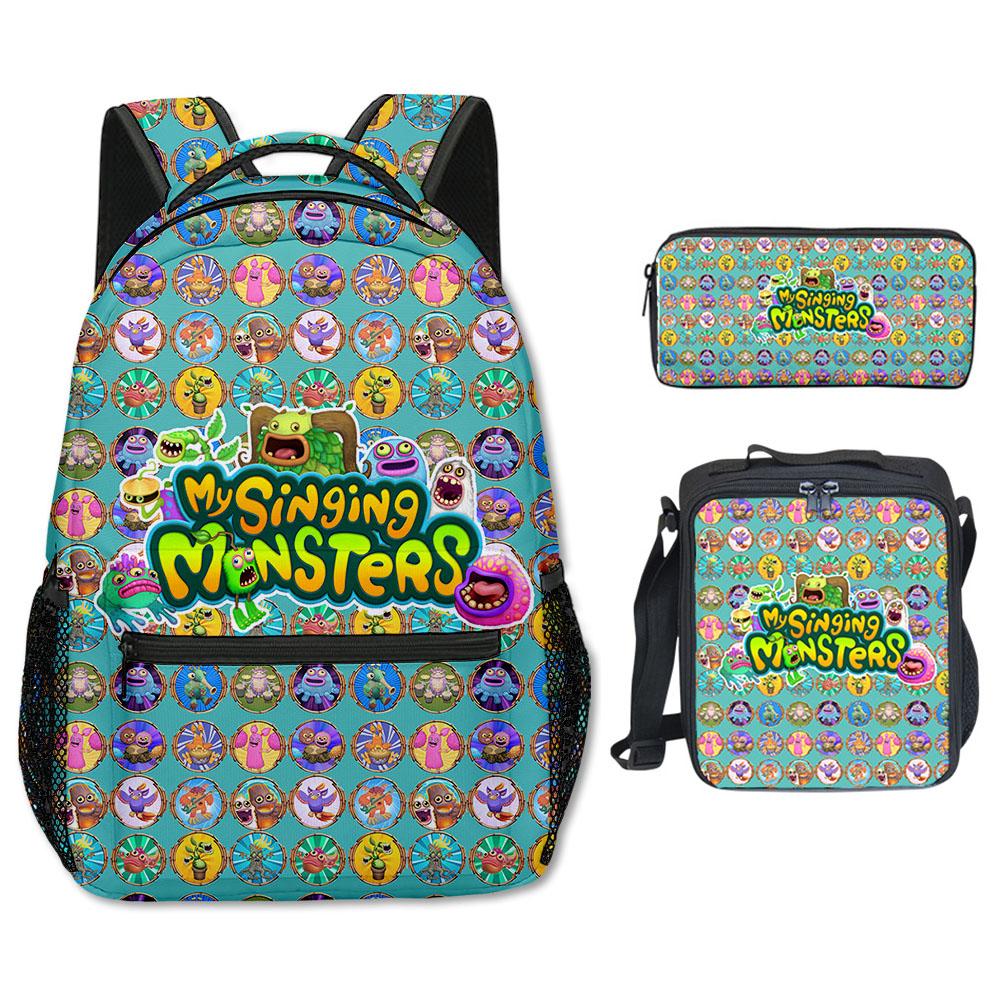 Klassiek Populair my singing monsters 3D Geprint 3 stuks/Set Schooltassen Reisnotitieboek Rugzak Crossbody Lunchtas Etui