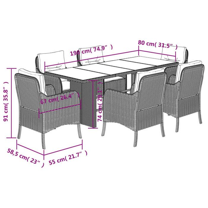 VidaXL 7-Piece Garden Dining Set with Cushions, Patio Table and Chairs, Patio Furniture, Outdoor Furniture, 3211882
