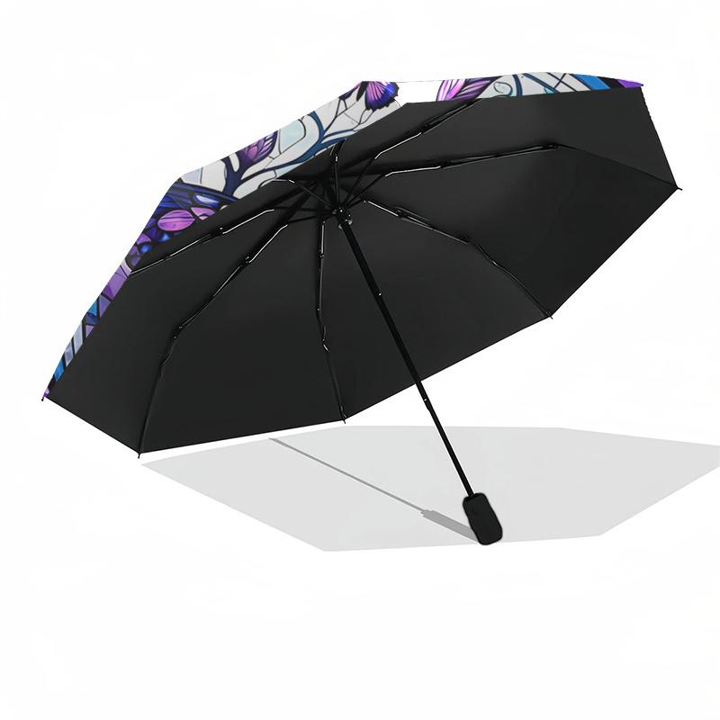 Stained Butterfly Design Automatic Opening Folding Umbrella with 8-Bone Iron Frame, Suitable for Fans, Travel, Daily Use, and Gift Giving112