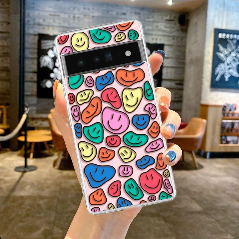Fashion Simple Smile Face Couple Phone Case Cover for Google Pixel 8 7 6 5 4 4XL TPU 7A 6A 5A 4A 3A 3AXLPro 5G Transparent Shell
