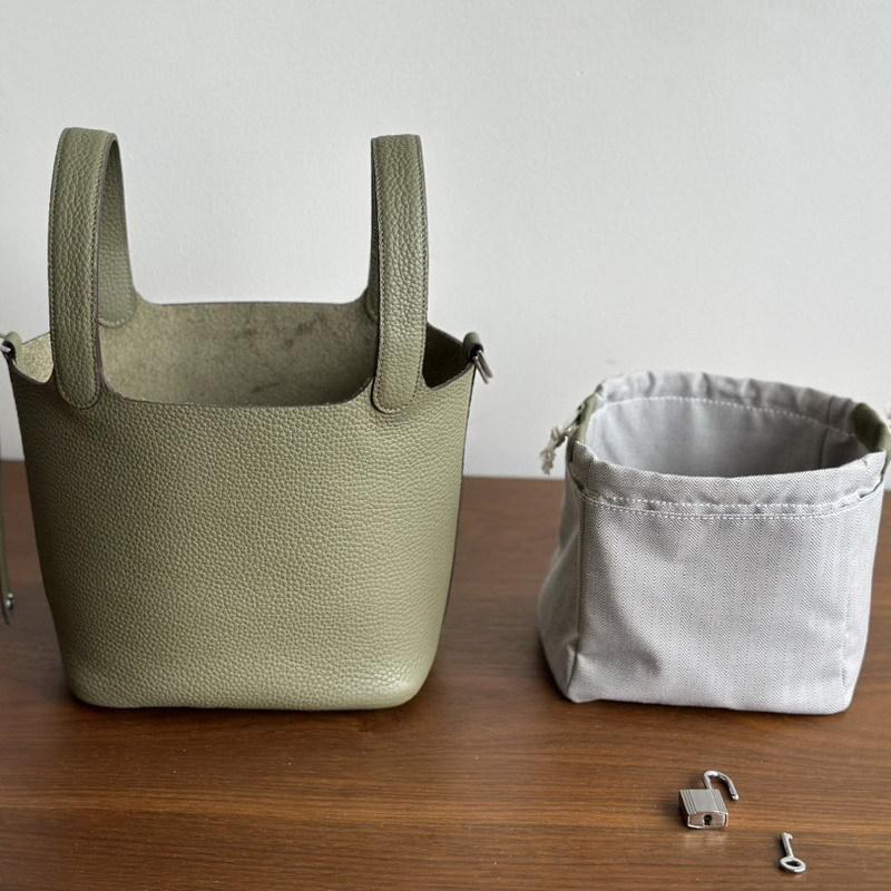 New leather first layer cowhide lychee pattern bucket bag handbag vegetable basket bag women's bag
