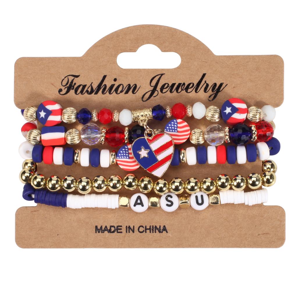 American Flag Element Bracelet Independence Day Beaded Stretchy Bracelets