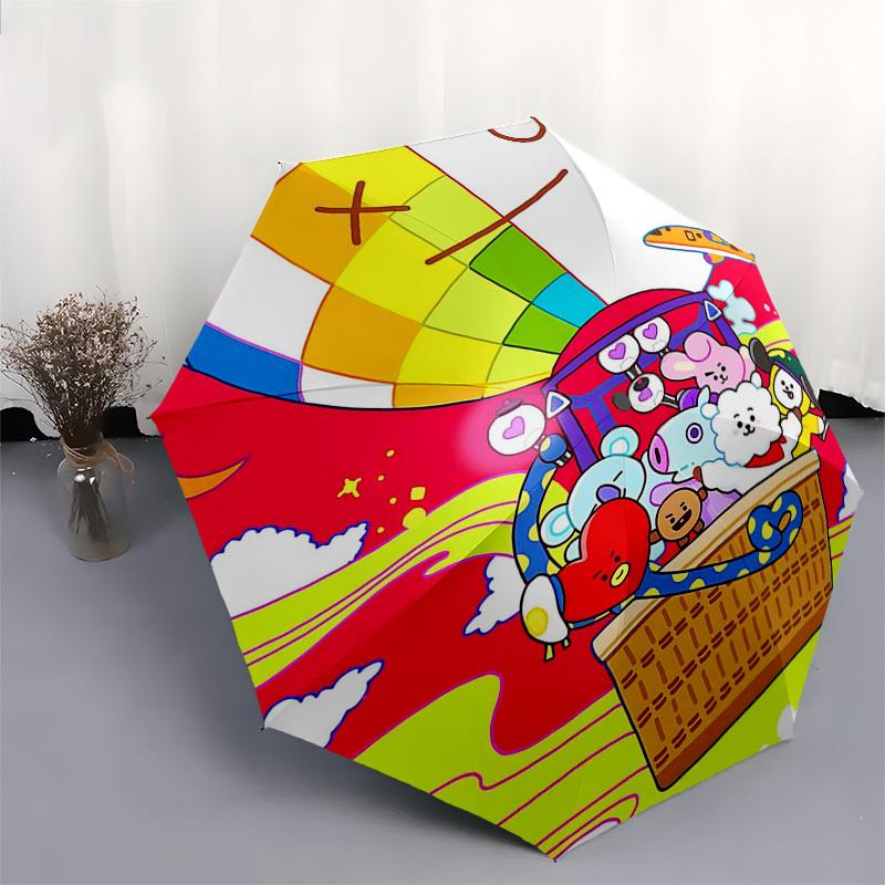 1pc BT21 Characters Outdoor Umbrella - Automatic Opening/Closing, Portable 3-Fold Design, 8-Bone Iron Frame, Perfect Gift for Fans, Travelers, Da