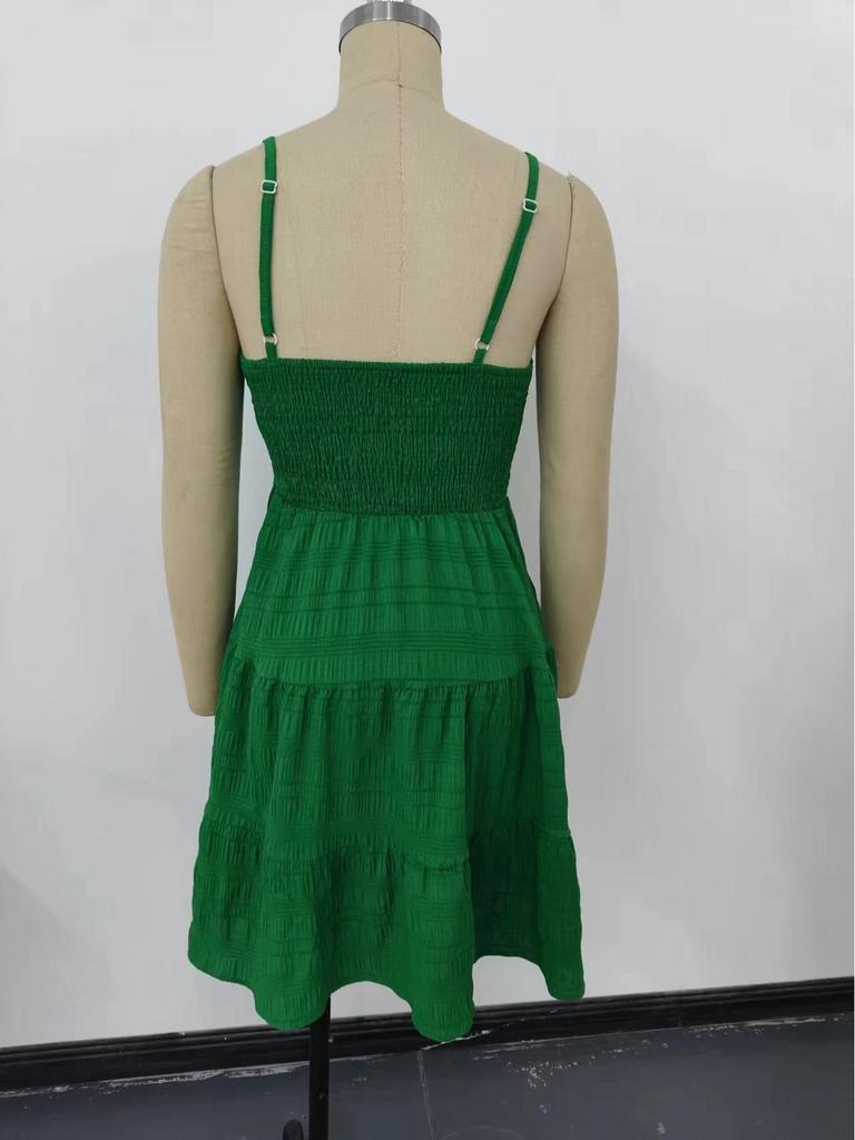 2025 Summer Women's One-Shoulder Thin Straps Solid Color Versatile Textured Dress