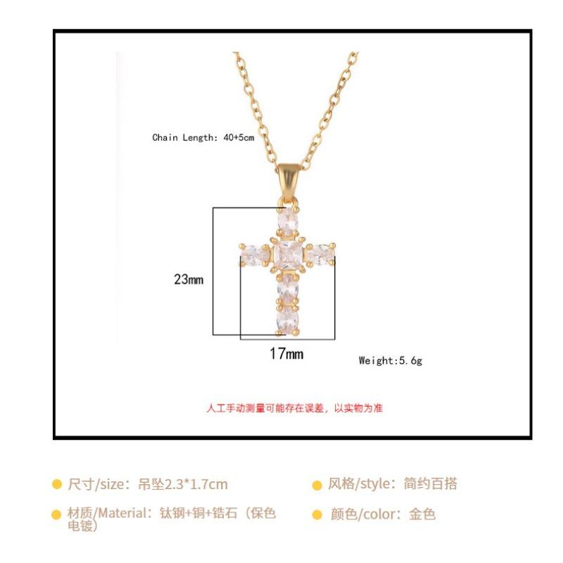 Gold Plated Zircon Cross Pendant Titanium Steel Clavicle Necklace For Women