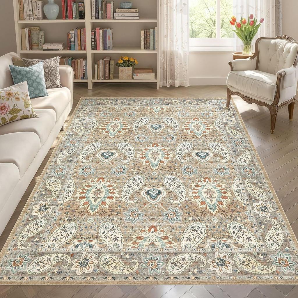 Alfombra Persa de Flores para Salas de Estar, Alfombra Resistente a la Suciedad para Sofá y Alfombra de Mesita de Noche para Dormitorio