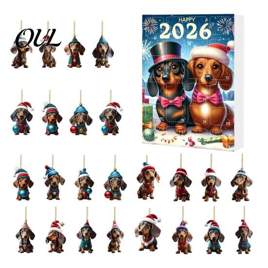 Calendari dell'Avvento 2026 Collezione Dachshund Carini, 24 Giorni Ciondolo Acrilico 2D Regalo di Natale per Amanti dei Cani Calendario del Conto alla Rovescia, Ornamenti da Collezione,
