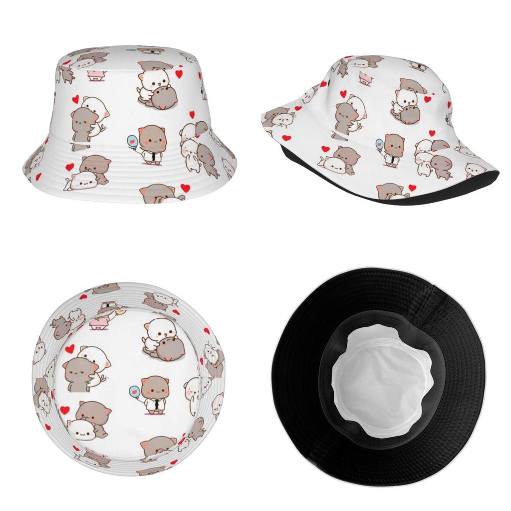 Unisex Bucket Hat Mochi Peach Cat Peach And Goma Hot Summer Headwear Packable Outdoor Sport Fisherman Cap Bob Dropshipping