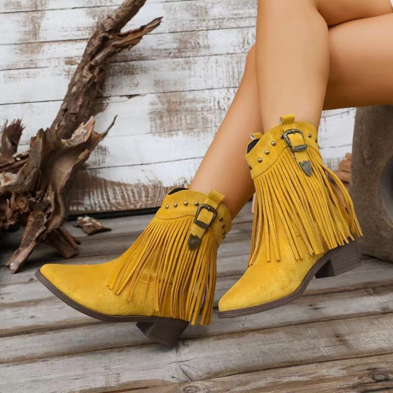 Fashion New Womens Short Boots Metal Buckle Non-slip Wear-resistant Block Heel Shoes Thick Heel Women's Suede Ankle Boots