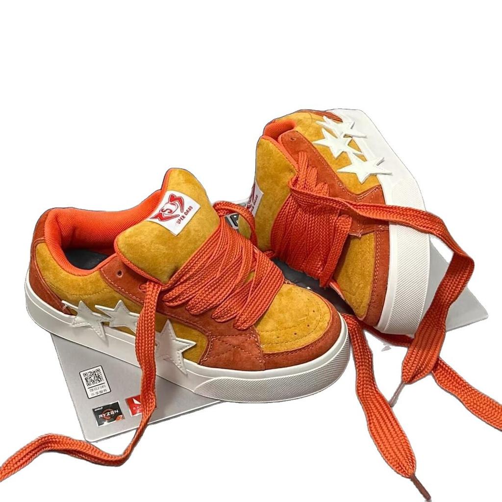 New orange splicing star skateboard shoes women's chic niche design sense high street trend sports shoes low top shoes