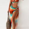 Swimsuit 3 Pcs Set with Tassel Skirt Bikini Women Swimsuit Button High Waist Swimwear Bathing Suit Beachwear Biquini