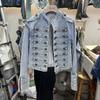 Top de Manga Larga con Decoración de Hebilla Estilo Corte Retro para Moda de Primavera y Otoño Chaqueta Corta de Mezclilla con Cuello Alto