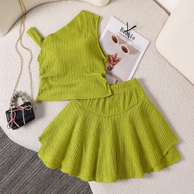 

Дитячий модний комплект: спідниця-топ на зав язках для осінніх дівчат, милий зелений комплект 170cm=12Y зелений