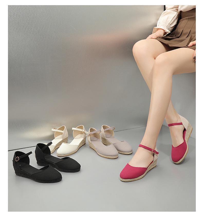 Women's Straw Hemp Rope Wedge Heels with Round Toe and Buckle