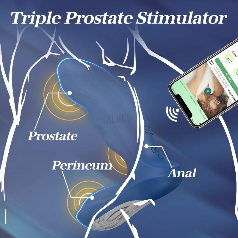 Masajor prostatic pentru bărbați controlat prin aplicație Bluetooth – Vibrator anal wireless, dop anal vibrant, jucărie sexuală pentru adulți cu stimulare duală