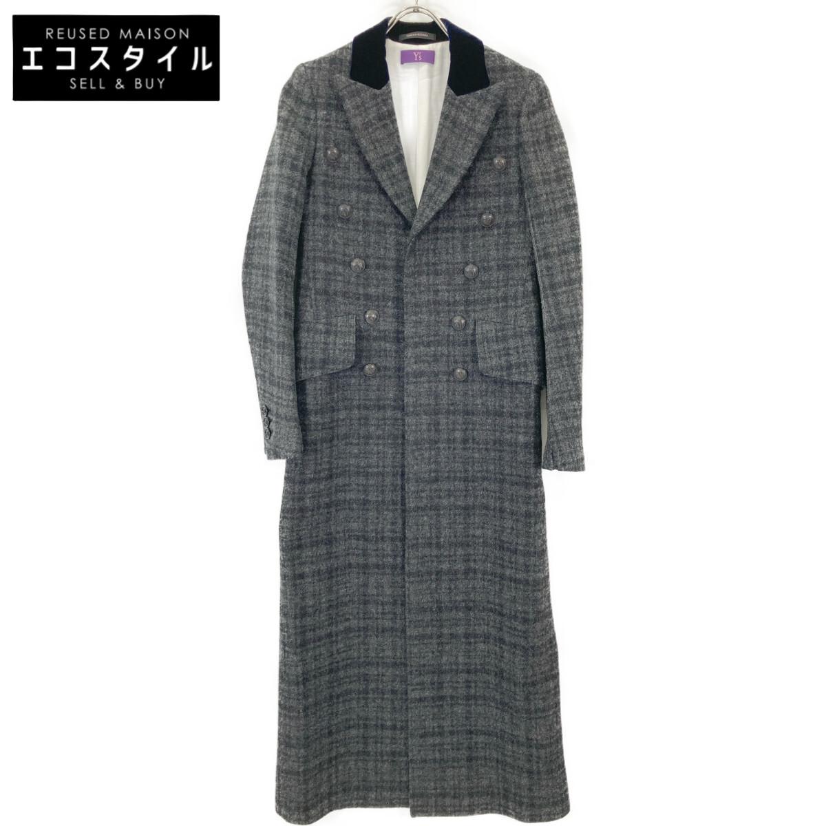 

Y s Pink [TAKESHI KOSAKA by] YR-C40-137 Grey double-breasted peak lapel coat coat 1 grayUsed