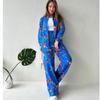 2024 Bright Print Plus Size Tie-Up Shirt & Straight-Leg Pants Set