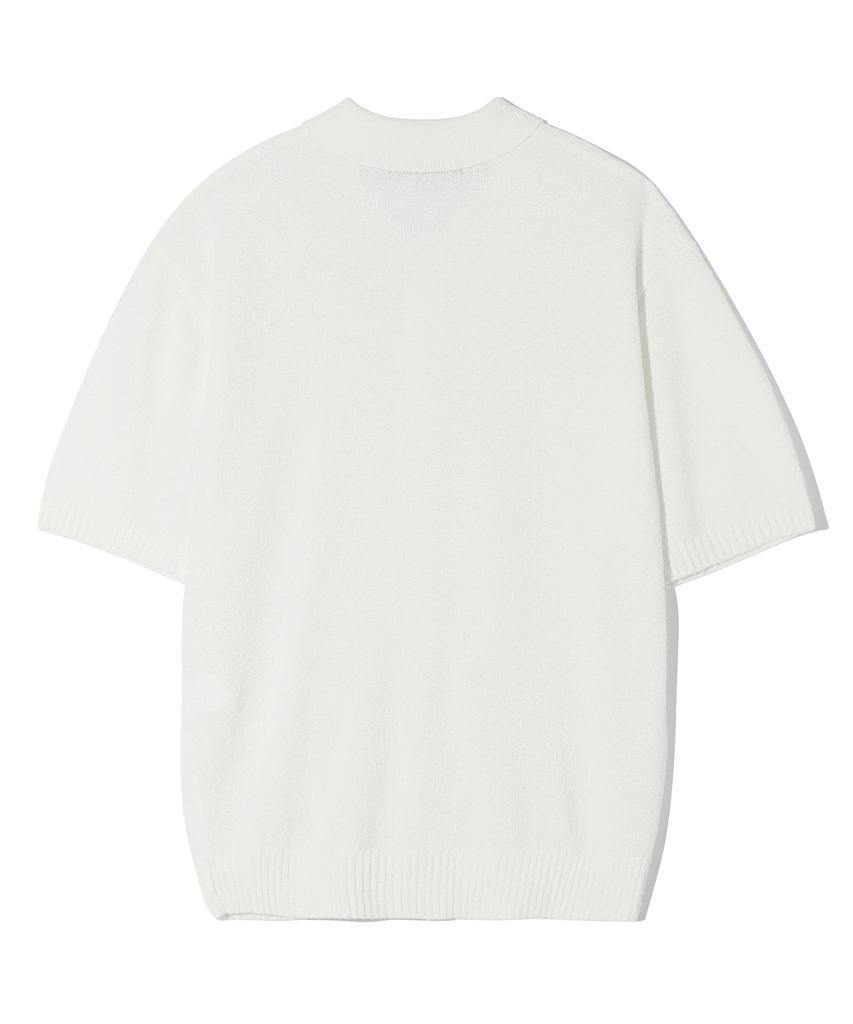 TRILLION Washable Boucle Collar Short Sleeve Knit (Cream White)