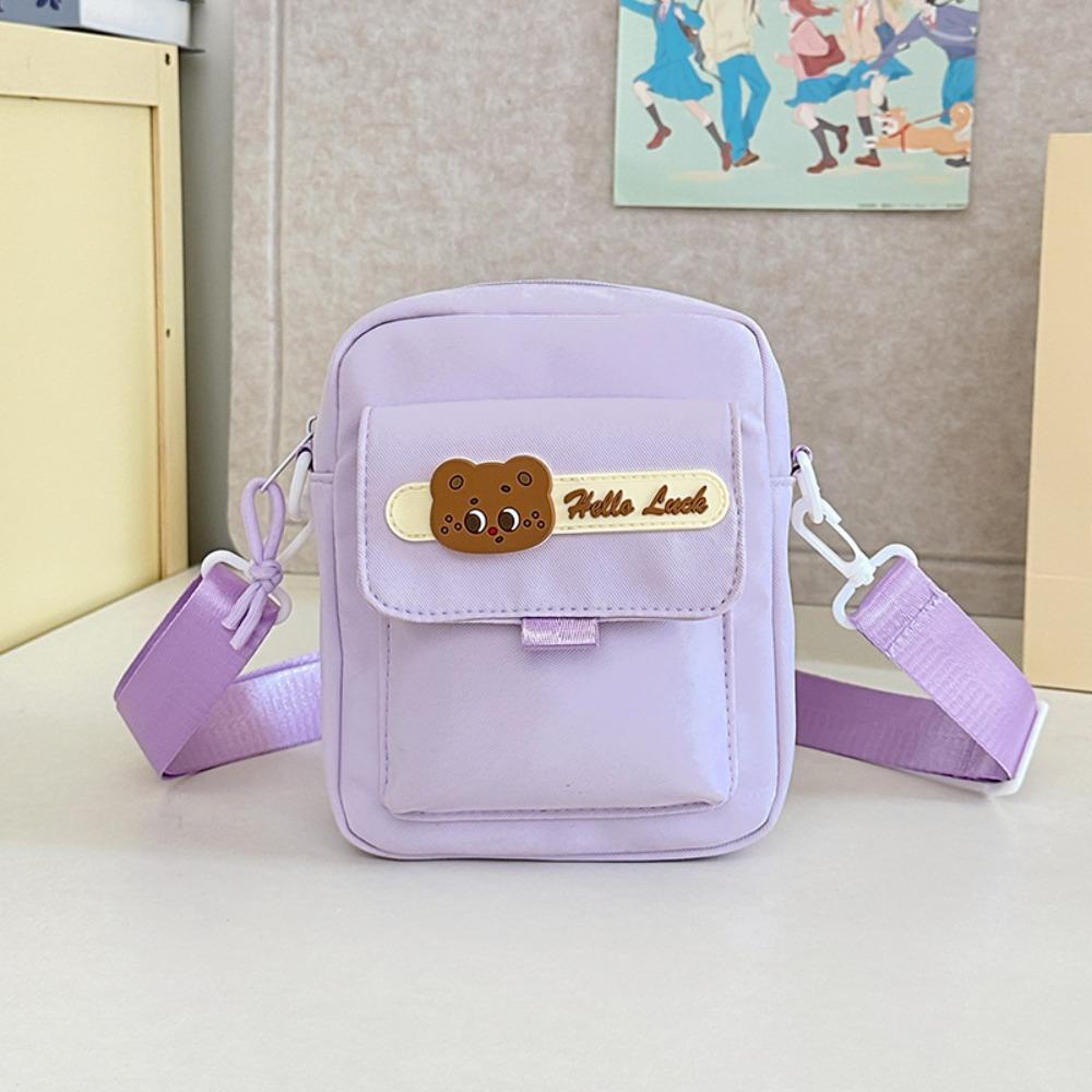 Cute Canvas Shoulder Bag Small Bear Small Square Bag Casual Nylon Crossbody Bag  Gift