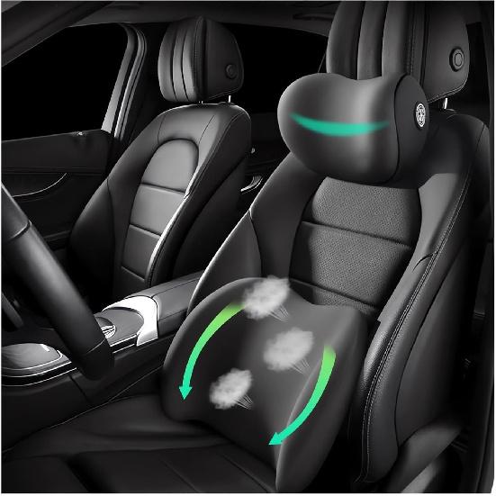 Car Headrest & Lumbar Support Cushion Ergonomic Car Seat Neck Back Rest Pillows Orthopedic Memory Foam Head Rest and Lower Lumbar Support Pillow Set