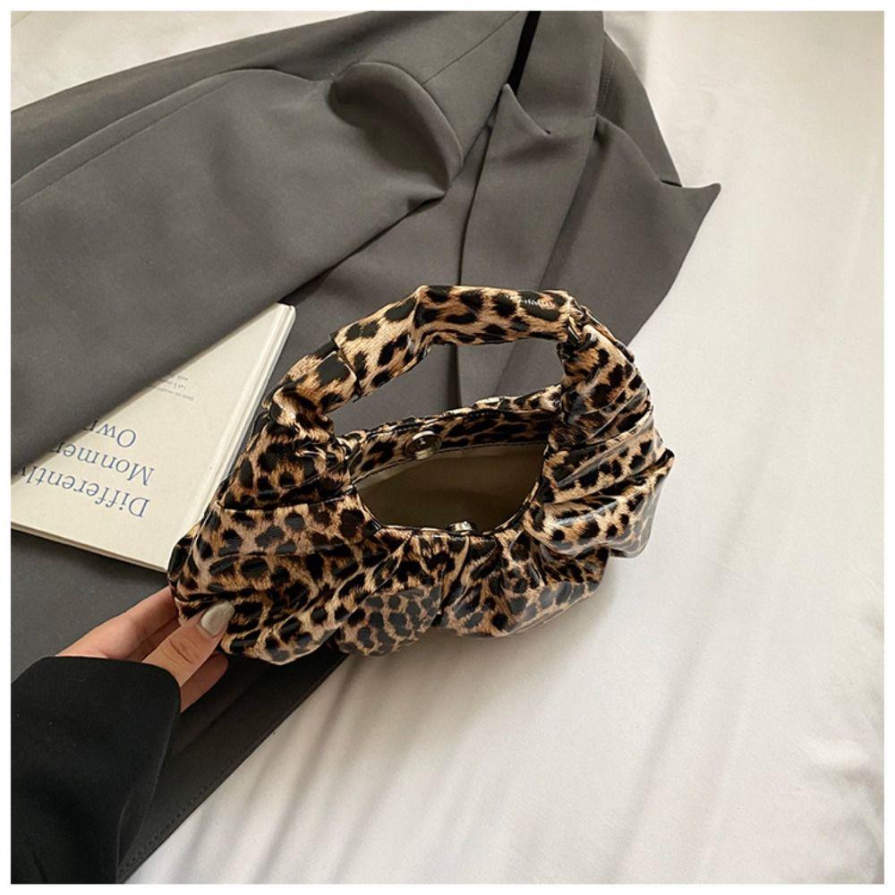 Pu Leopard Print Handbag Black Crescent Bag Simple Pu Leather Handbag  Make Up Bag