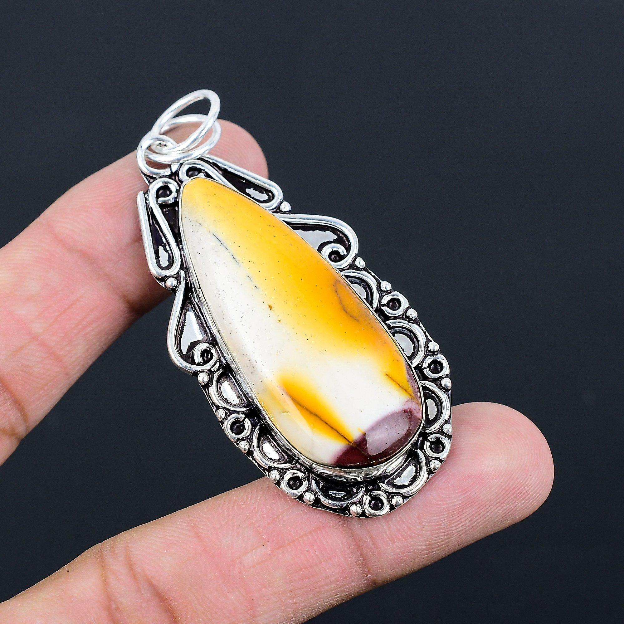925 Sterling Silver Pear Mookaite Stone Engagement Sister Bezel Trendy Pendant
