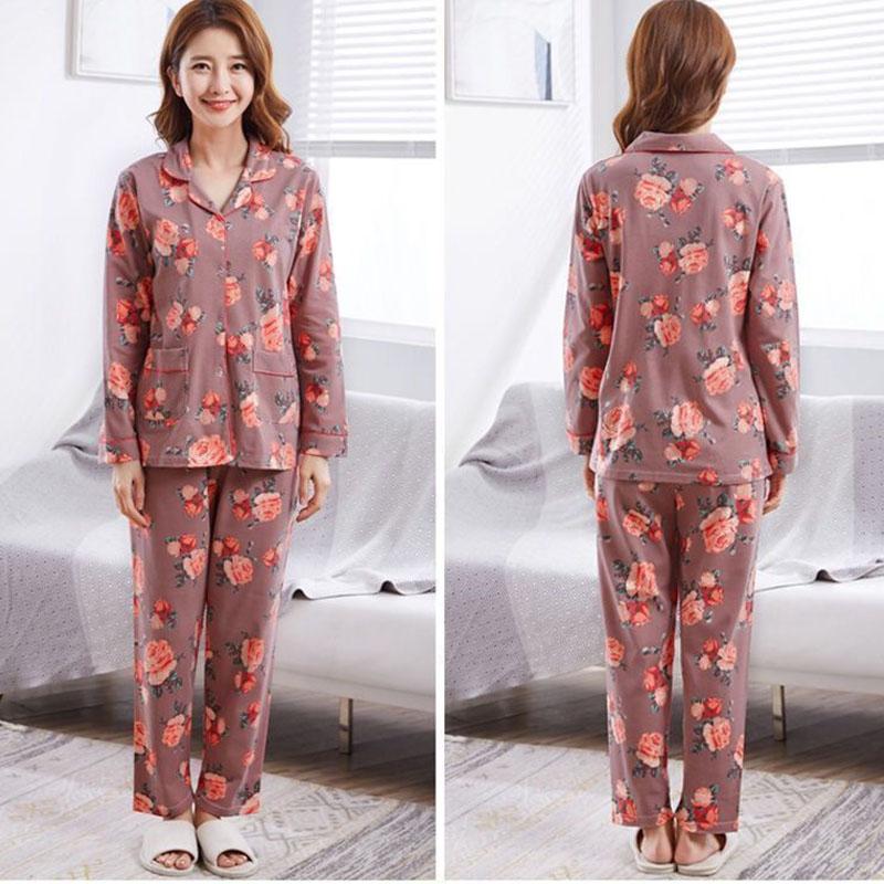 Pajama Women's Long Sleeved Cardigan Home Suit Set Crop Top & Shorts Suits Lady Sleepwear